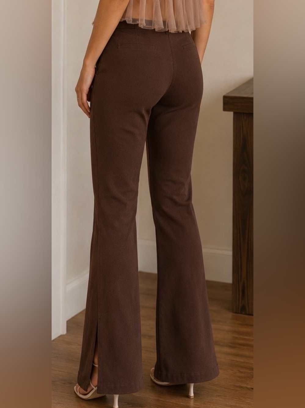 BCBG Brown Split Hem Flare Pants NWT Size 8 Tailored Wide Leg